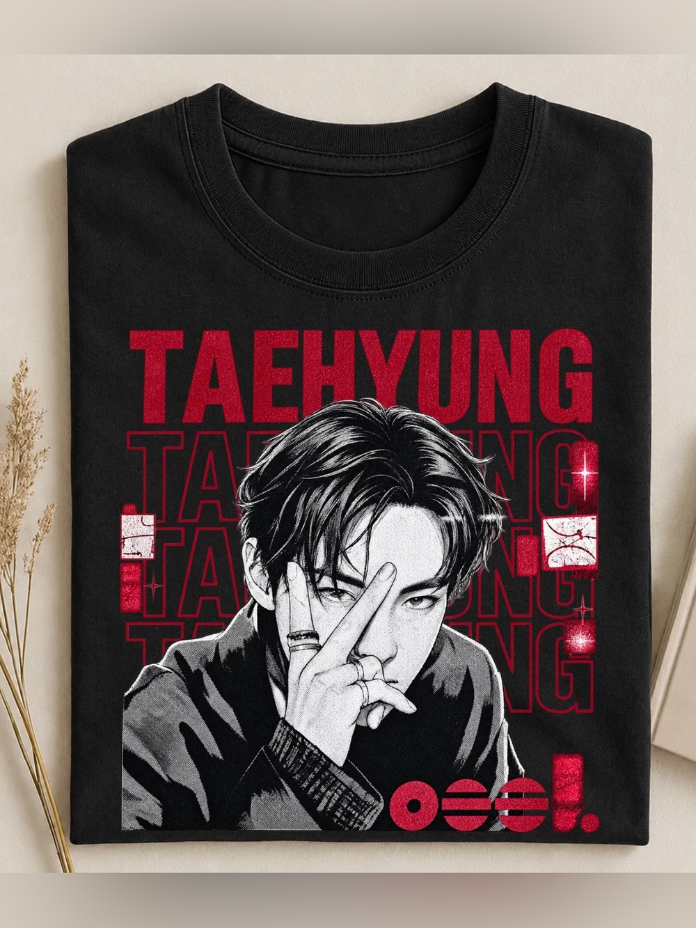 Taehyung Graphic Short Sleeve Tee - Black and Red Style Classic Gift for Fan